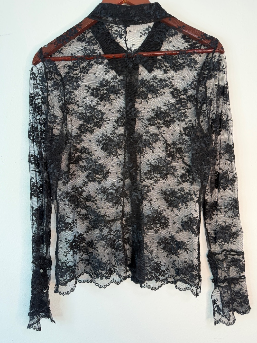 Vintage Y2K Karen Kane Black Floral Lace Top Women Large Whimsigoth Fairy Grunge - Picture 2 of 8